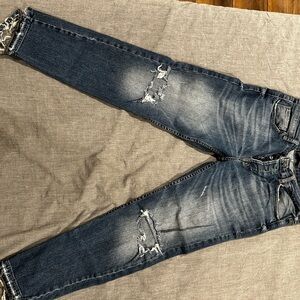 Zara Men's Dark Blue Denim Crpped distressed Jeans